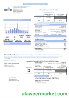 USA California Santa Clarita Water Division (SCWD) business utility bill template in Word and PDF formats